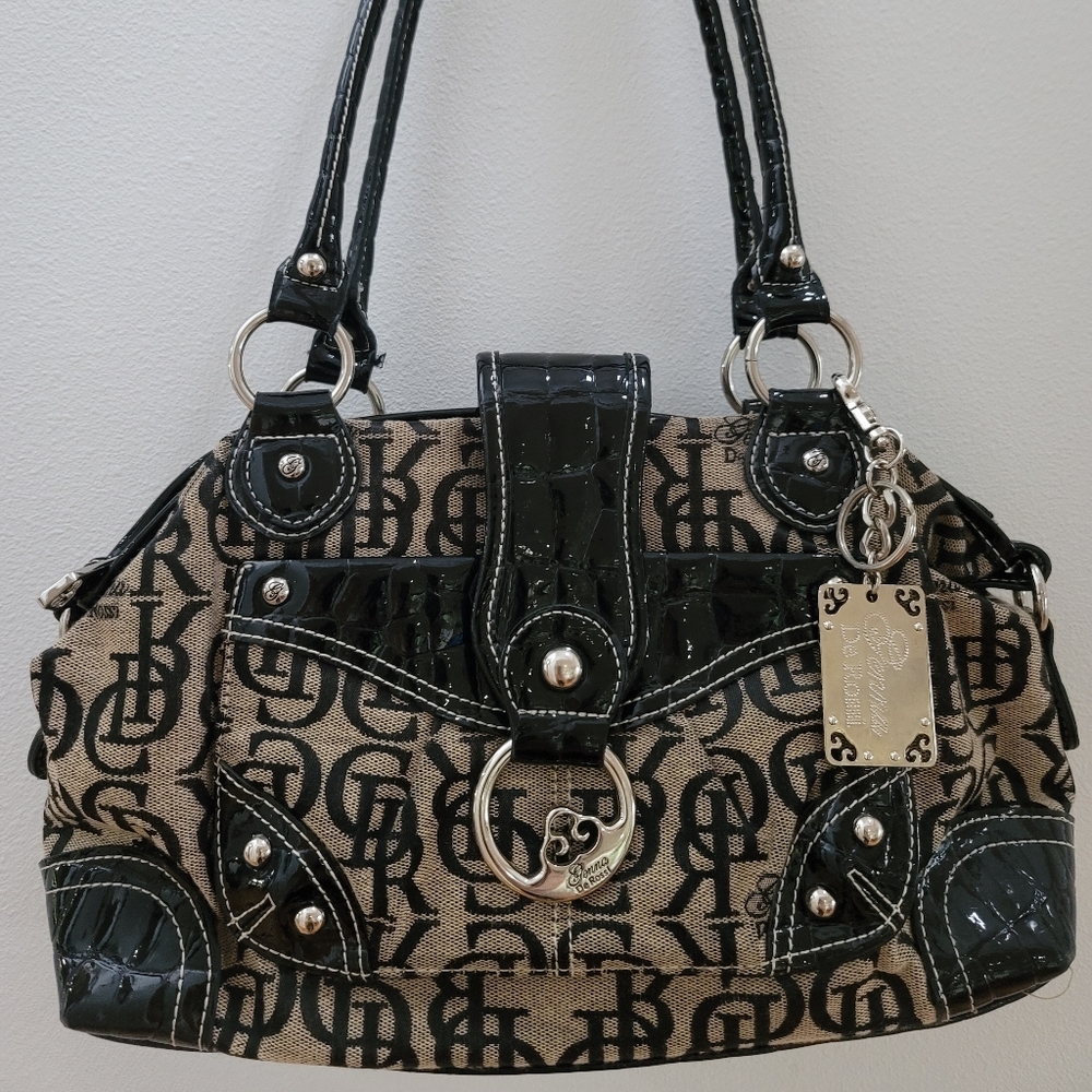 Genna De Rossi Black/Tan GDR Logo Bag 3 Interior/2 Exterior Pockets